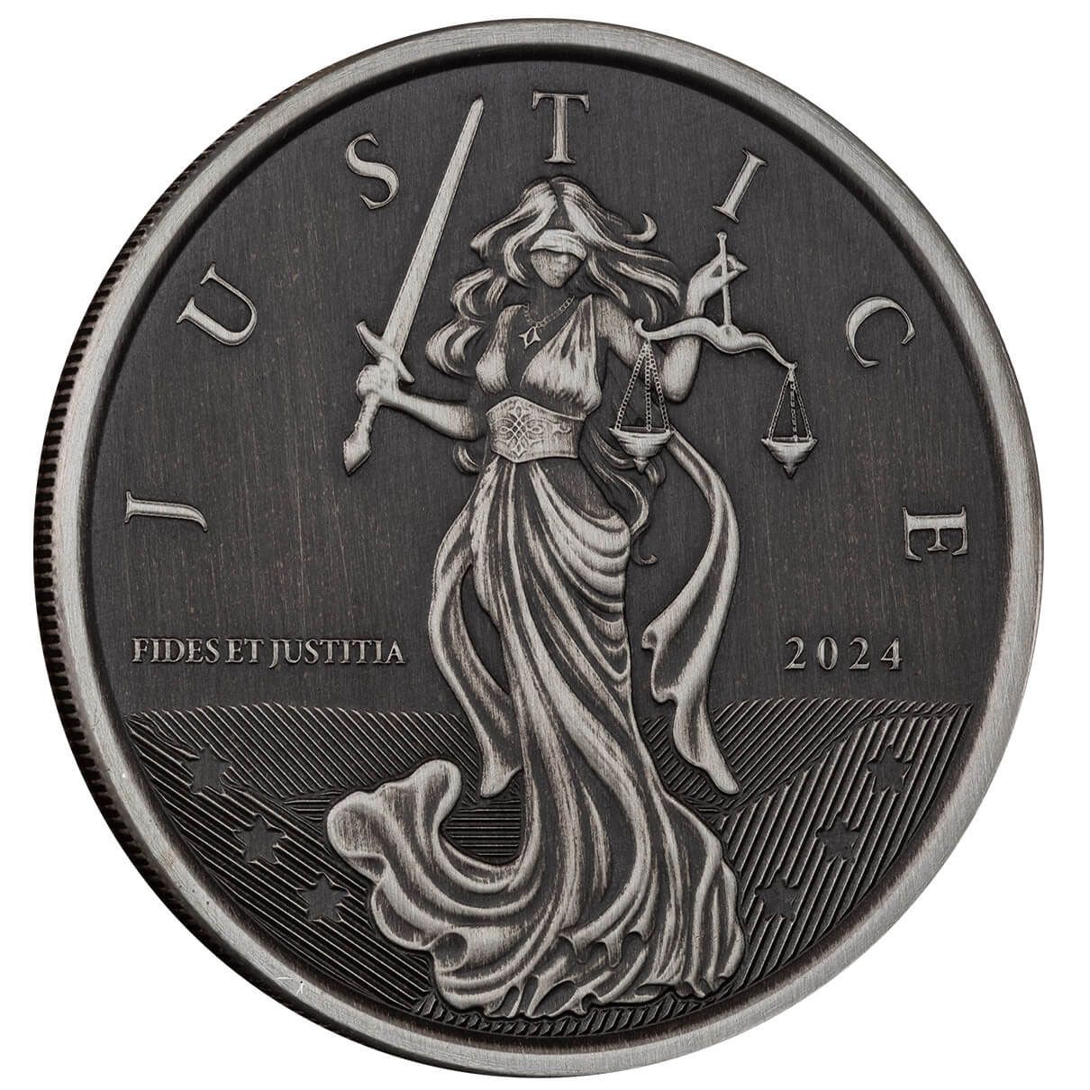 2024 Lady Justice 1 oz Silver Antique Coin - Alpha Strike