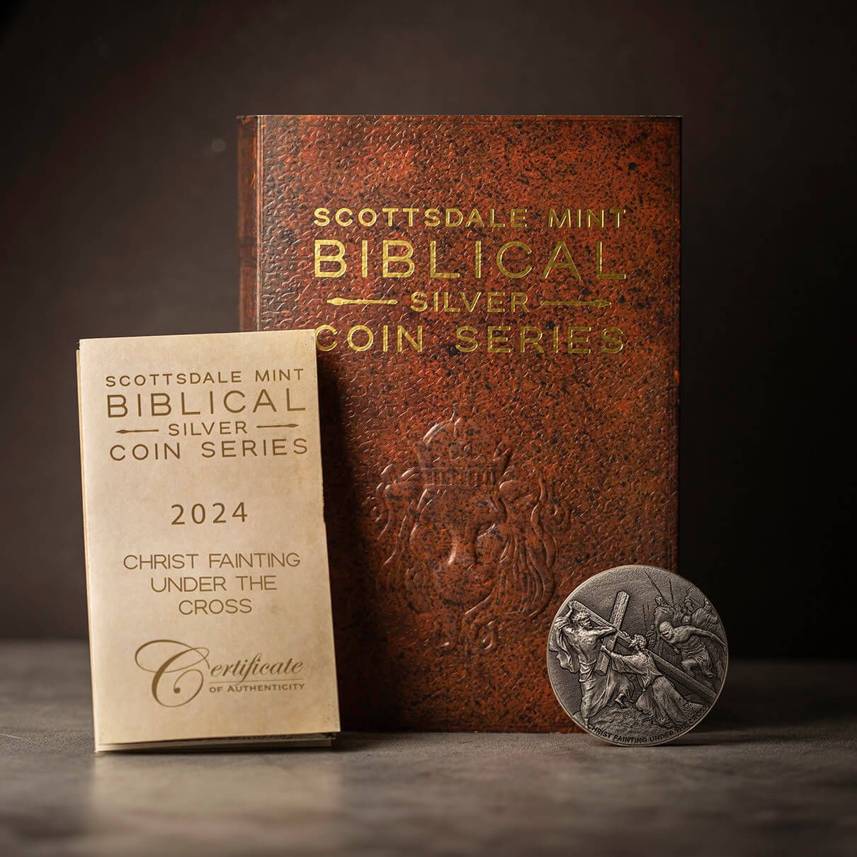 2024 Biblical Series | Christ Fainting Under the Cross 2 oz Silver Antique  Coin | Scottsdale Mint