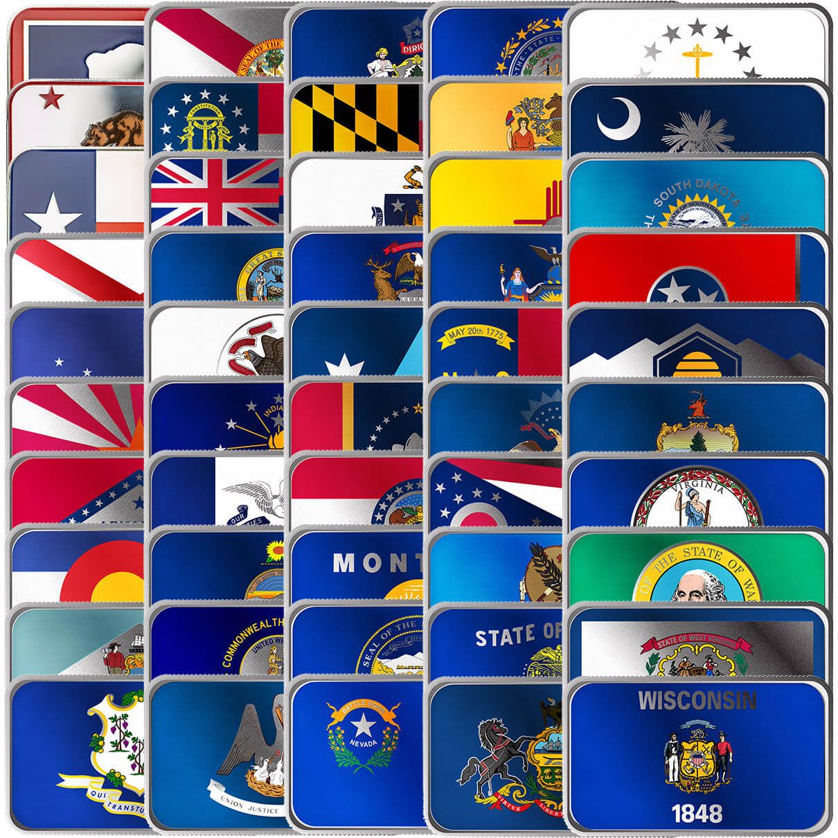 All 50 USA State Flags 1 oz Silver Color Bar Set