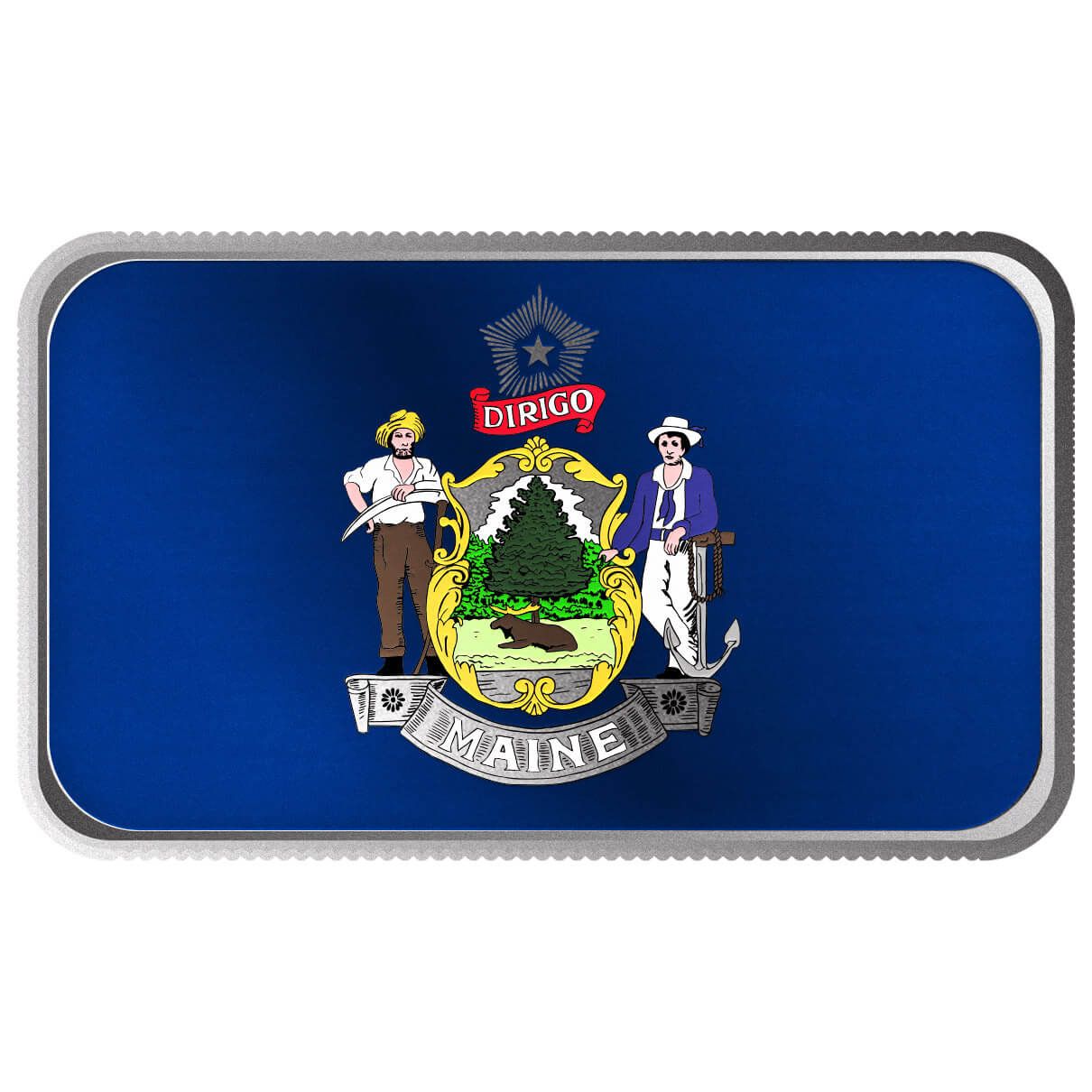 Maine State Flag 1 oz Silver Color Bar