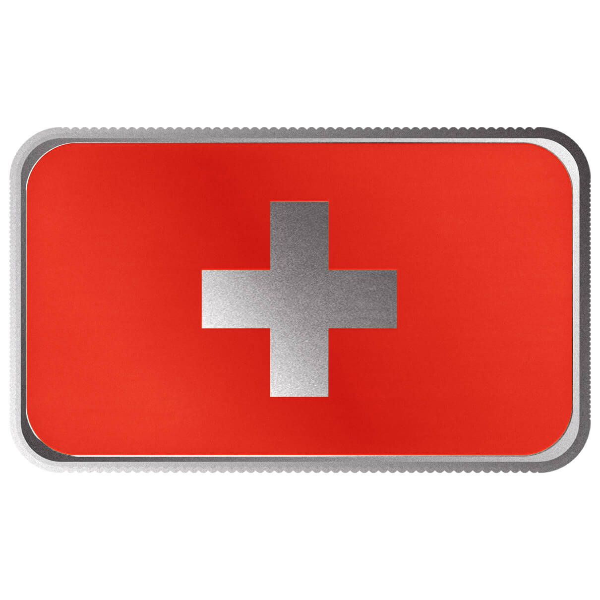 Switzerland Country Flag 1 oz Silver Color Bar