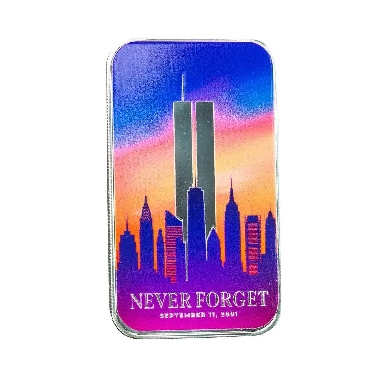 9/11 Never Forget 1 oz .999 Silver Color Bar 9/11 Never Forget 1 oz .999 Silver Color Bar