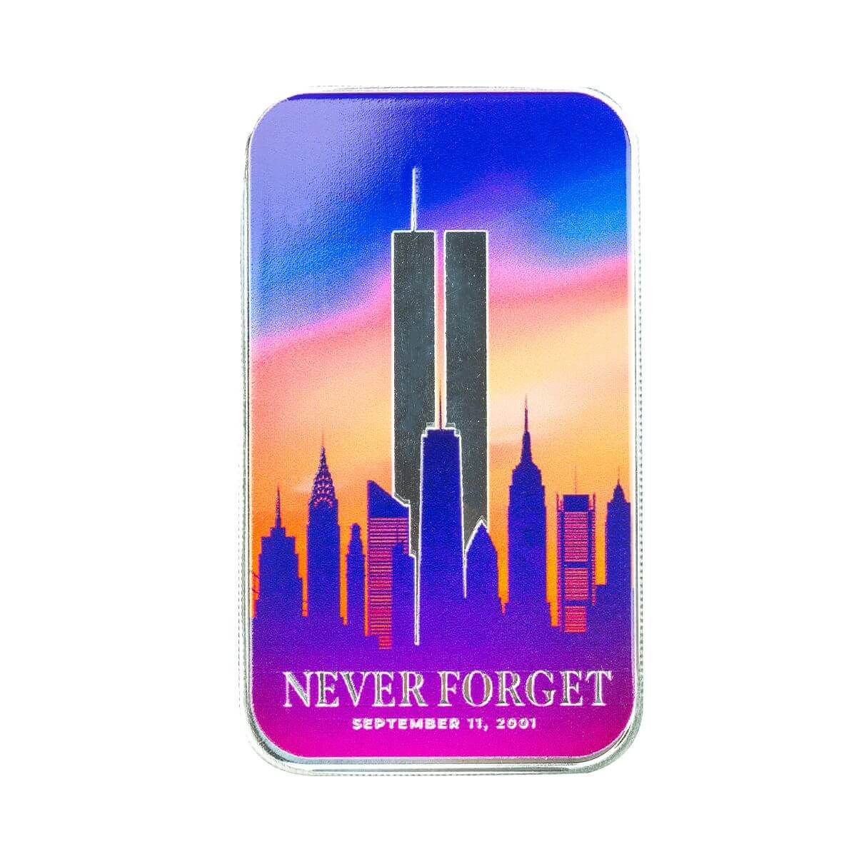9/11 Never Forget 1 oz Silver Color Bar
