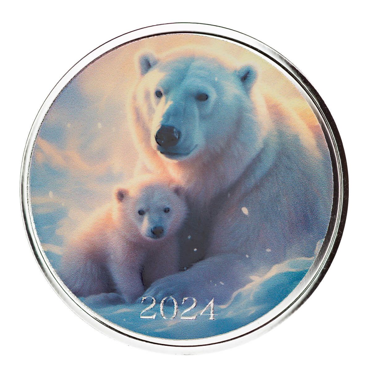 Snowbound Christmas Polar Bears 1 oz Silver Color Round
