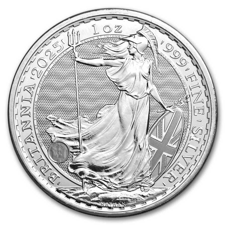 2025 Royal Mint Britannia 1 oz Silver Coin 2 Pounds Brilliant Uncirculated Condition