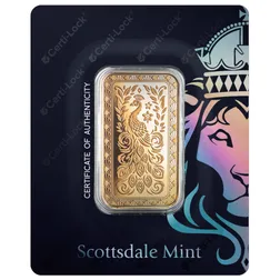 Scottsdale Mint Marquee Peacock 1 Troy Ounce 9999 Fine Gold Bar 14