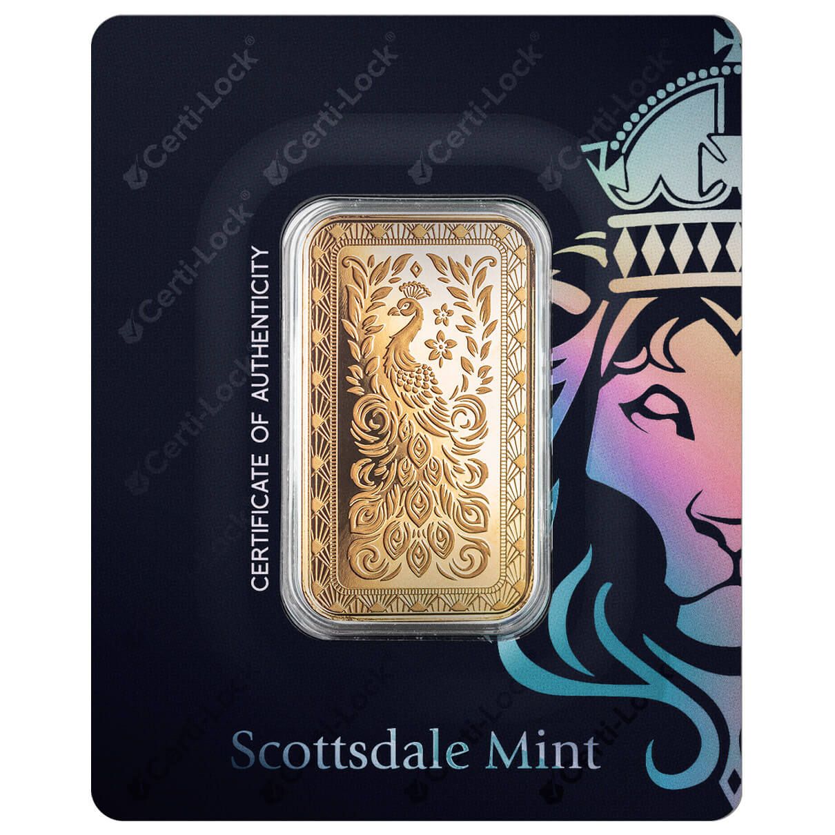Scottsdale Marquee Peacock 1 oz Gold Bar