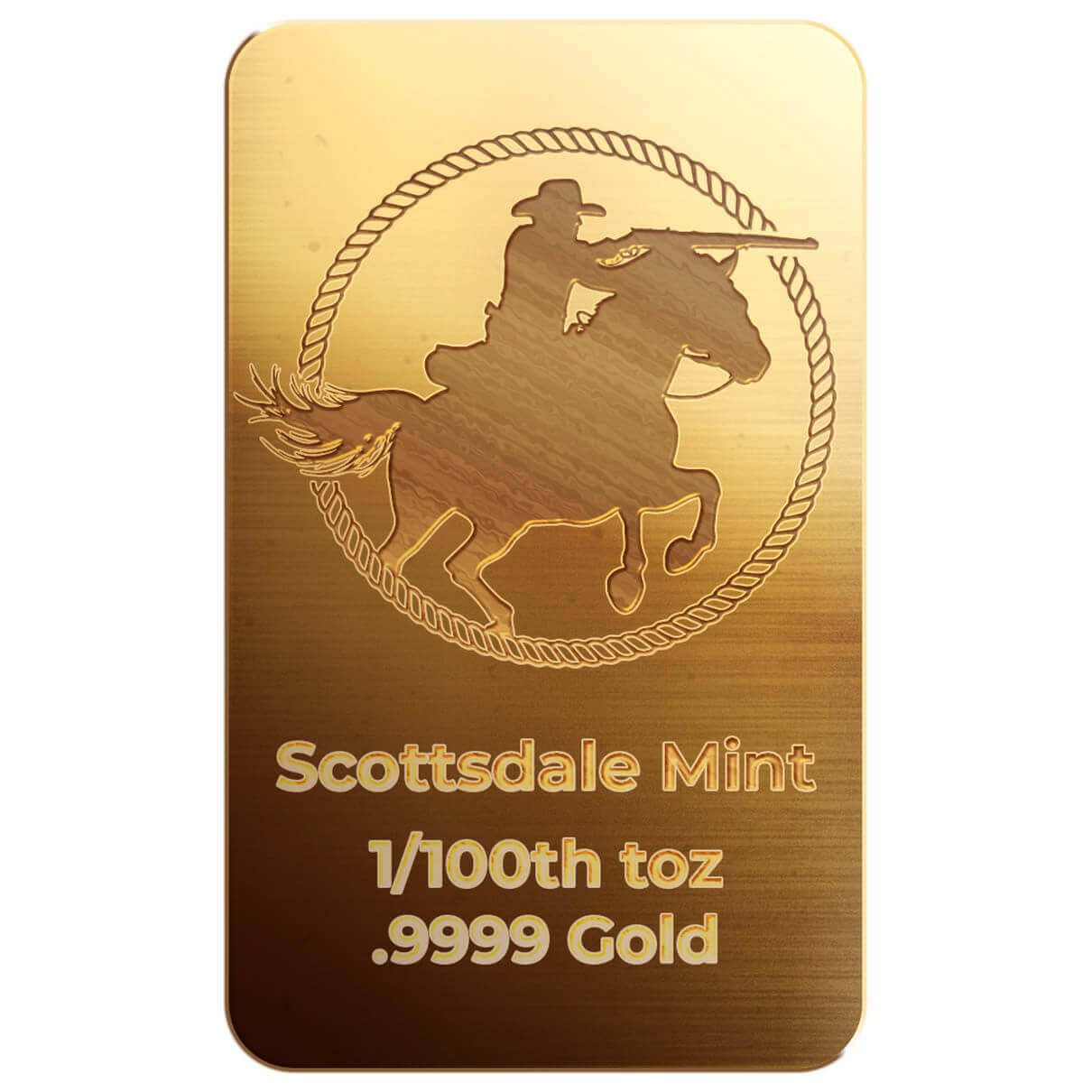 Scottsdale Cowboy Rifleman 1/100th Troy oz 9999 Fine Gold Bar