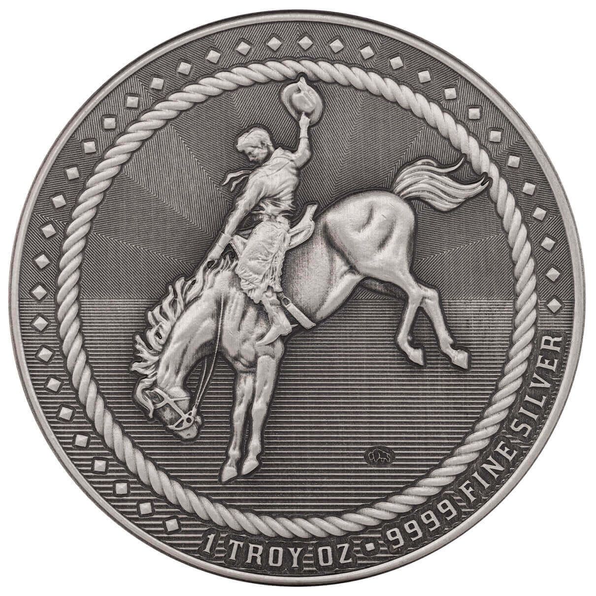 Scottsdale Cowboy with Buffalo Privy 1 oz Silver Antique Round