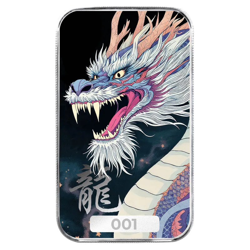 2025 Scottsdale Mint Lucky Dragon 1 Troy Ounce 999 Fine Silver Color Bar 01