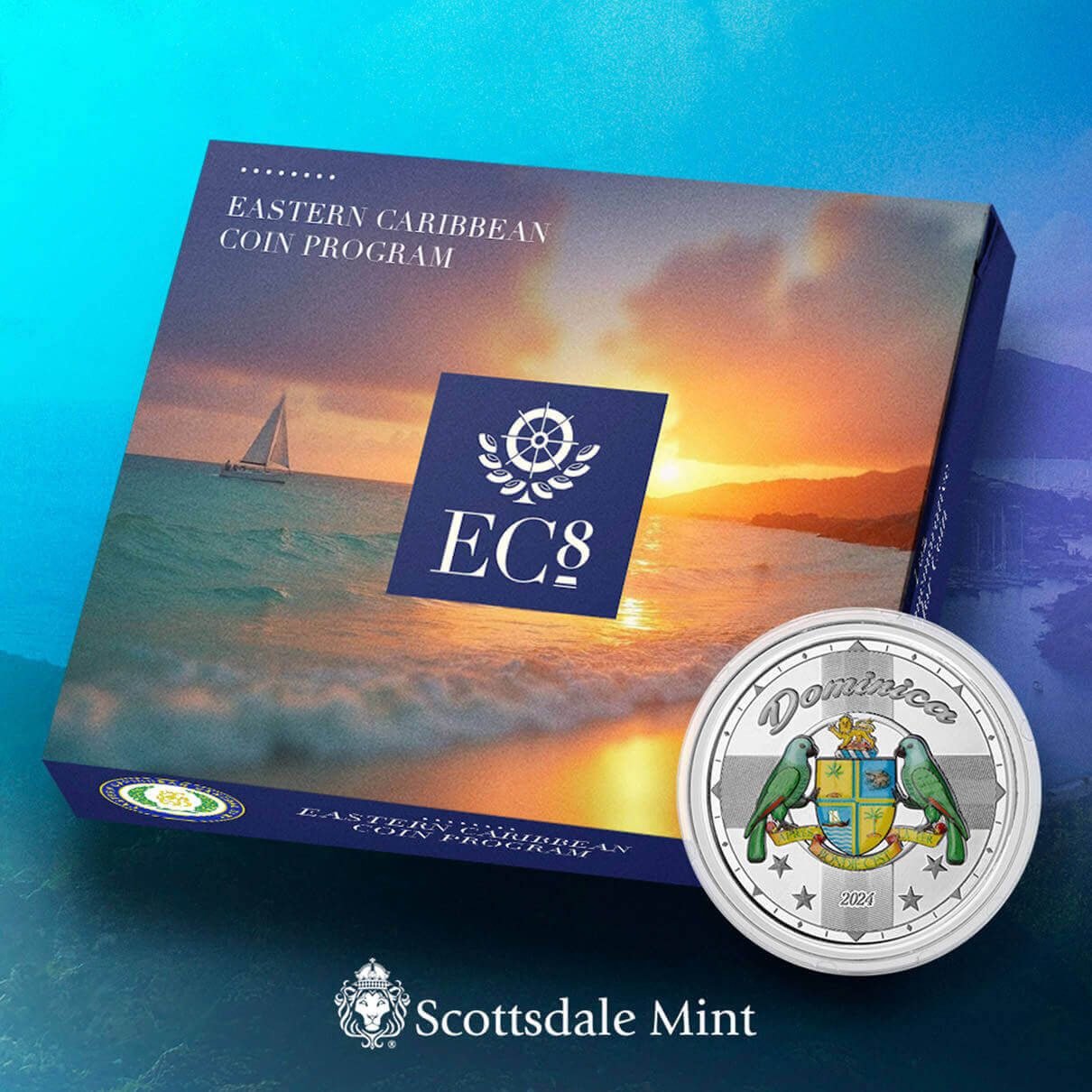 2024 EC8 Dominica | Coat of Arms 1 oz 999 Fine Silver Color Coin