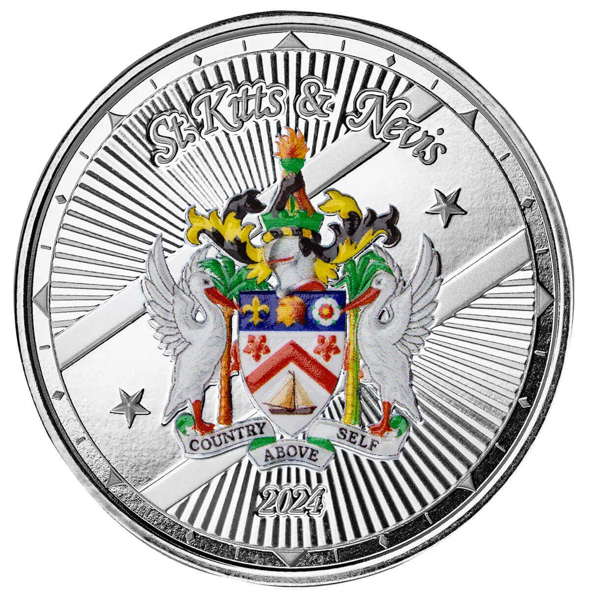2024 EC8 St Kitts &amp;amp; Nevis | Coat of Arms 1 oz 999 Fine Silver Color Coin