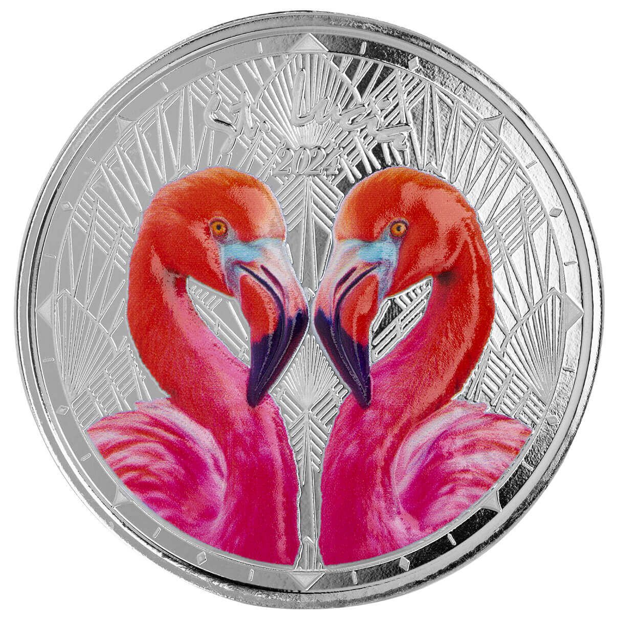 2024 EC8 St. Lucia | Flamingos 1 oz 999 Fine Silver Color Coin