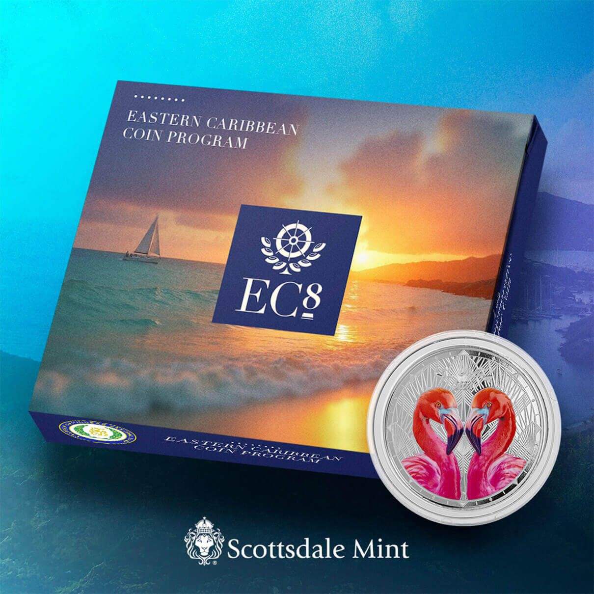 2024 EC8 St. Lucia | Flamingos 1 oz 999 Fine Silver Color Coin