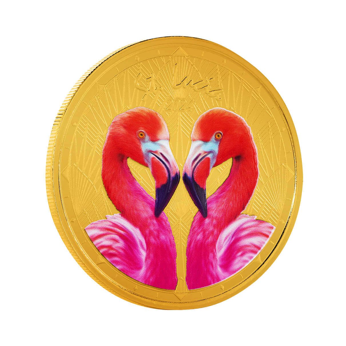 2024 EC8 St. Lucia | Flamingos 1 oz 9999 Fine Gold Color Coin | Scottsdale  Mint