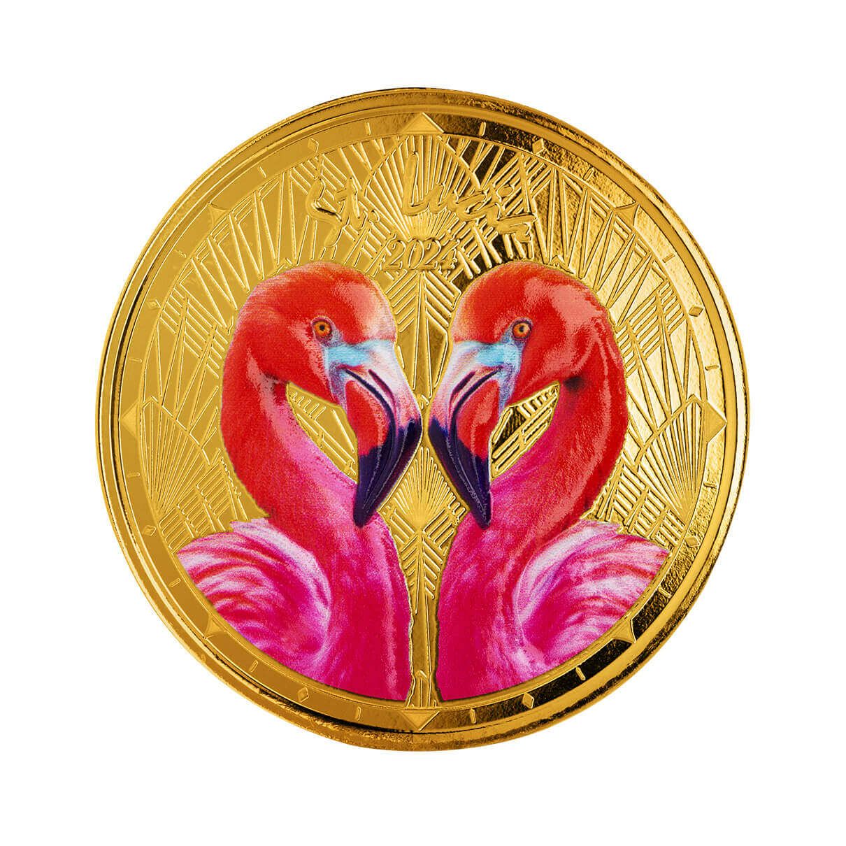2024 EC8 St. Lucia | Flamingos 1 oz 9999 Fine Gold Color Coin