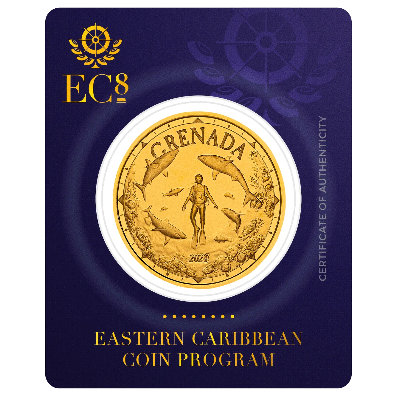 2024 EC8 Grenada | Shark Diver 1 oz 9999 Fine Gold Coin