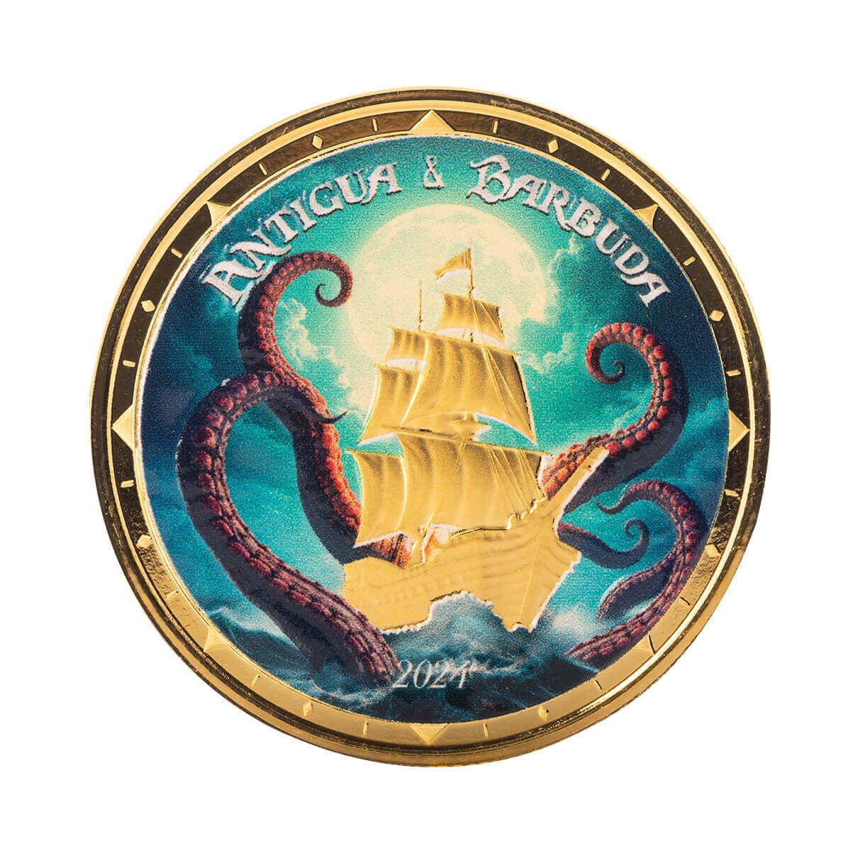 2024 EC8 Antigua &amp;amp; Barbuda | Rum Runner and Kraken 1 oz 9999 Fine Gold Color Coin