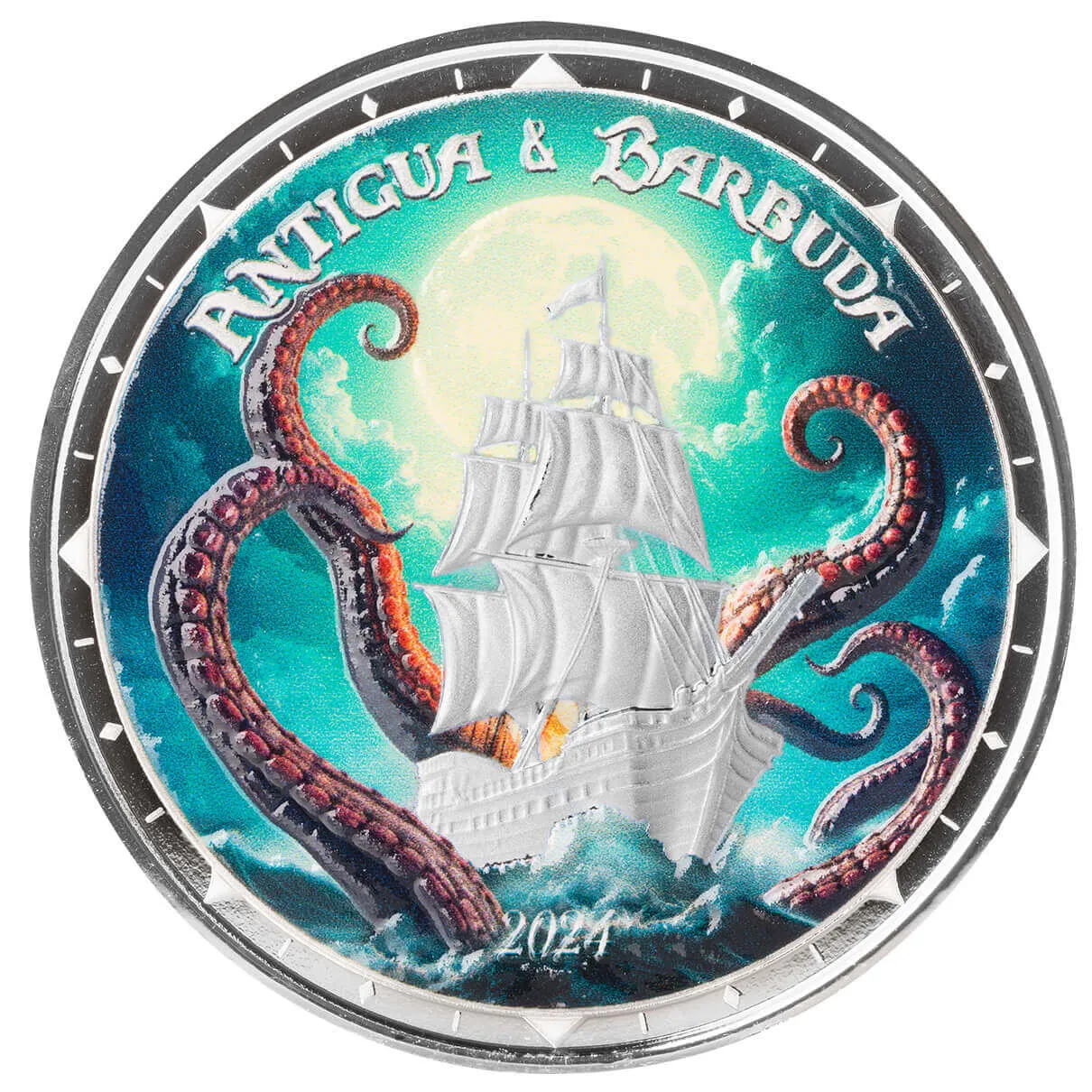 2024 EC8 Antigua &amp;amp; Barbuda | Rum Runner and Kraken 1 oz 999 Fine Silver Color Coin