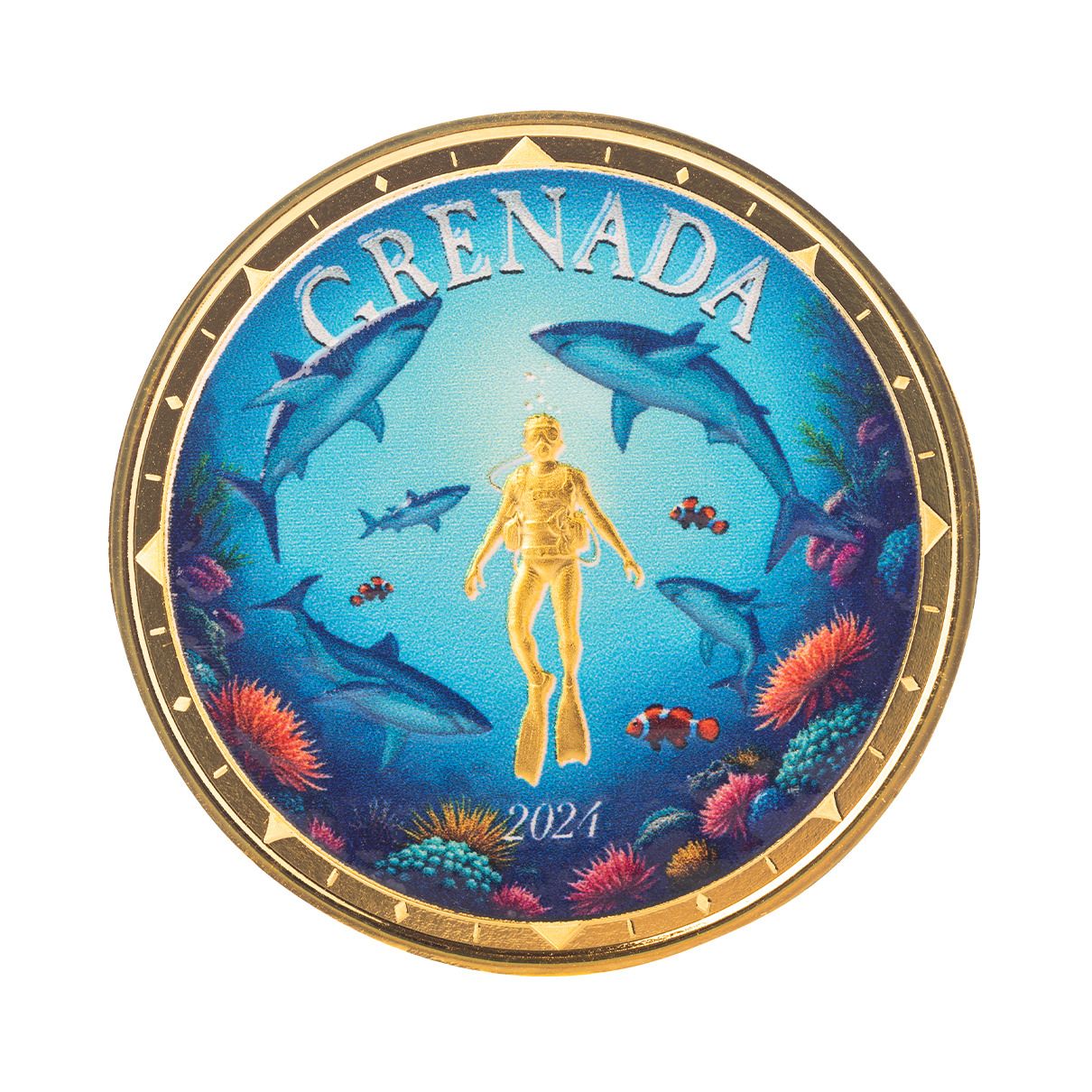 2024 EC8 Grenada | Shark Diver 1 oz 9999 Fine Gold Color