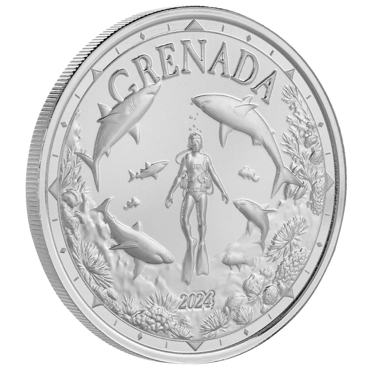 2024 EC8 Grenada | Shark Diver 1 oz 999 Fine Silver Coin