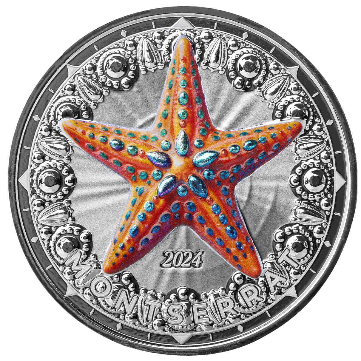2024 EC8 Montserrat | Starfish 1 oz 999 Fine Silver Color Coin