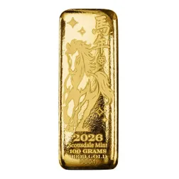 2026 Scottsdale Mint Year Of The Horse Lunar Series 100 Gram 9999 Fine Gold Bar 01