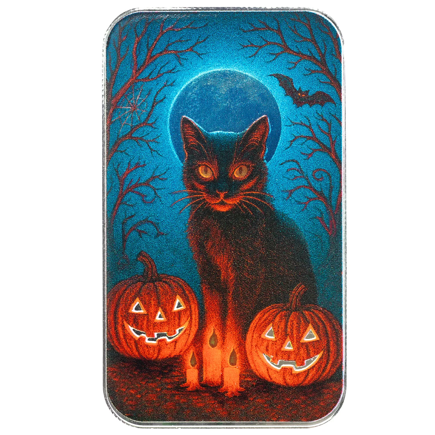 2025 Halloween Horrors | Black Cat &amp;amp; Pumpkins 1 oz 999 Fine Silver Colorized Bar