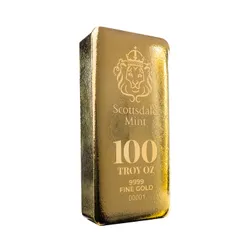 2025 Scottsdale Mint Lion 100 Troy Ounce Gold Cast Bar 01