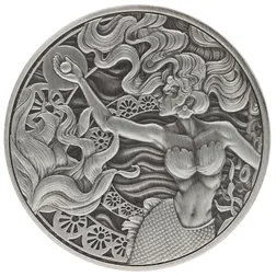 2025 Scottsdale Mint Samoa Mermaid 1 Troy Ounce 999 Fine Antique Color Proof Like Coin 05
