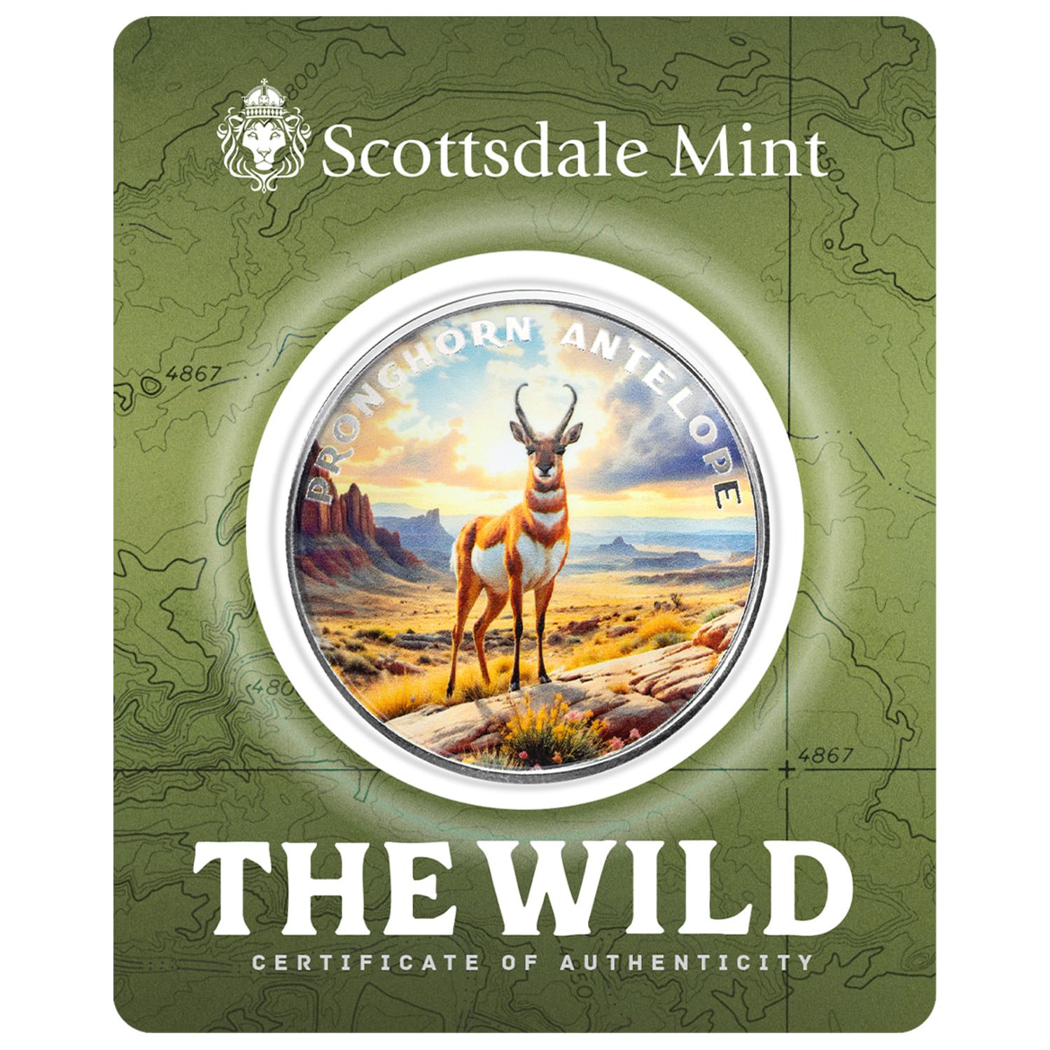 2015年　スコッツデールミント1ozファインシルバープルーフ The Wild | Pronghorn Antelope 1 oz 999 Fine Silver Colorized Round