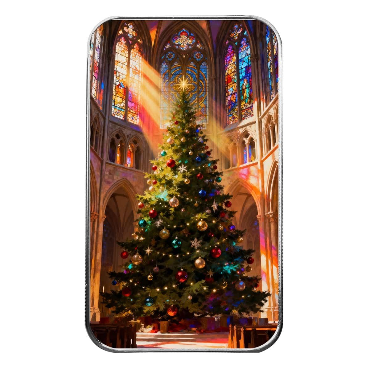 Cathedral Christmas Tree 1 oz Silver Colorized Bar