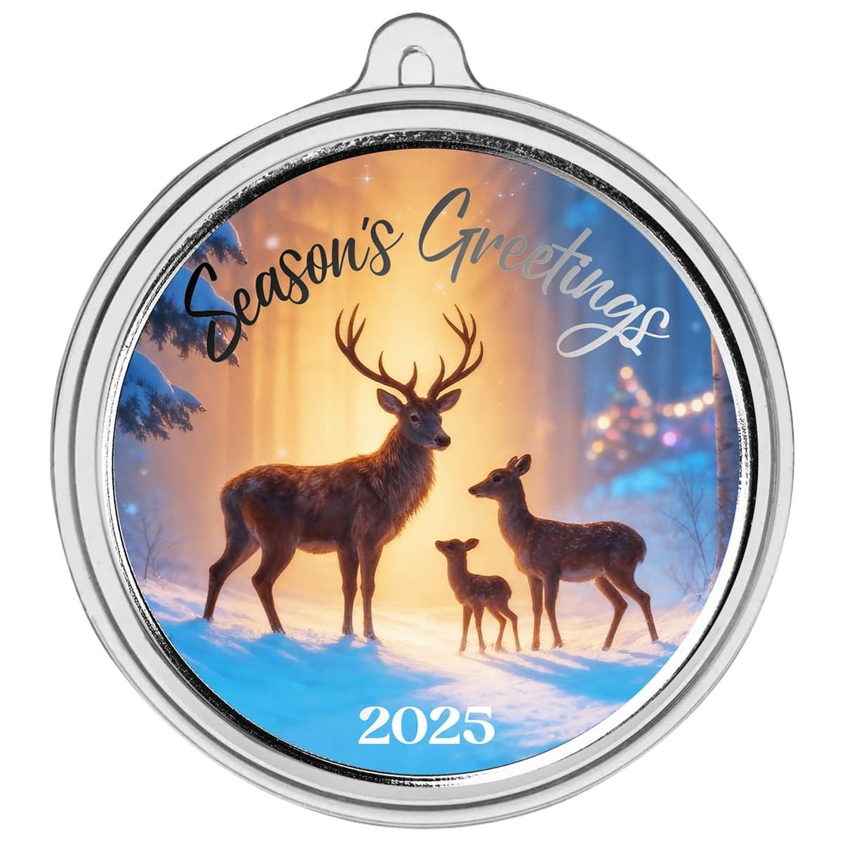 Winter Deer Family 1 oz Silver Colorized Round