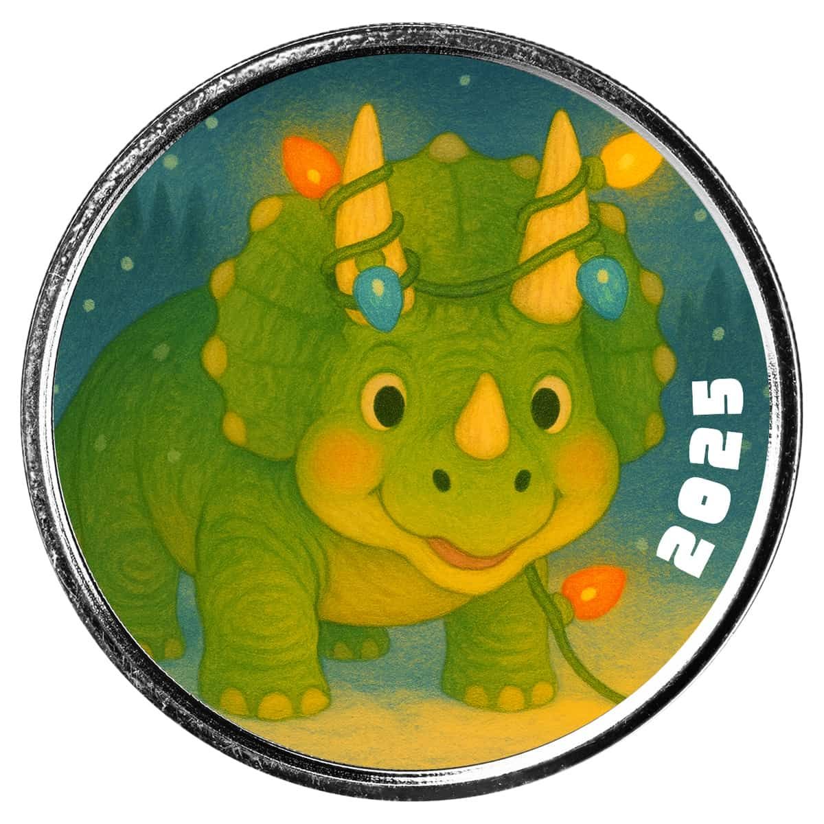 Holiday Dinosaur 1 oz Silver Colorized Round
