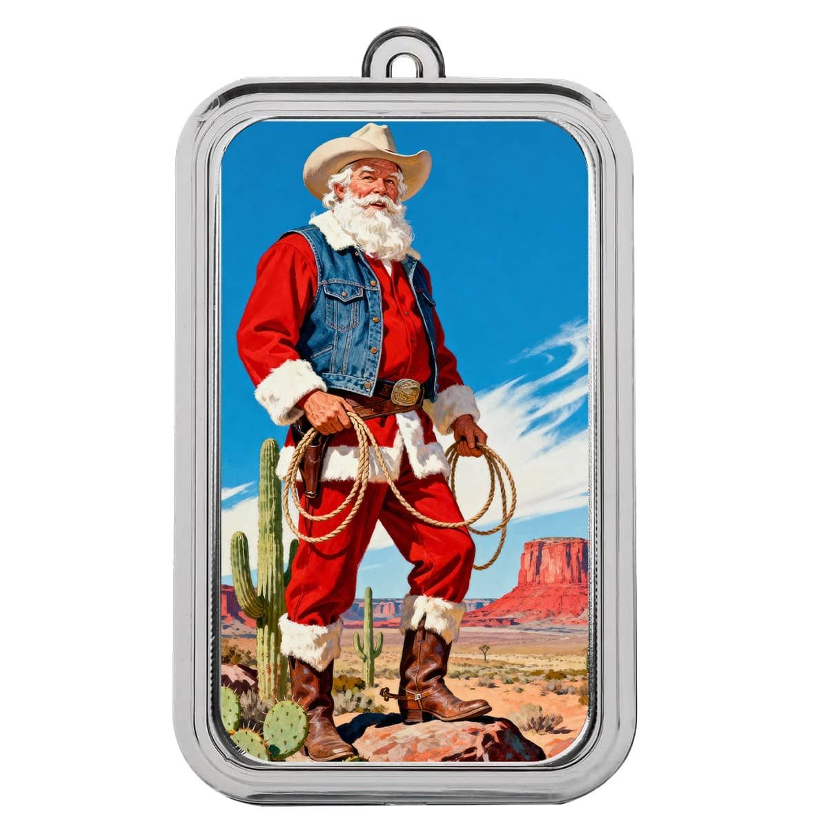 Cowboy Santa 1 oz Silver Colorized Bar