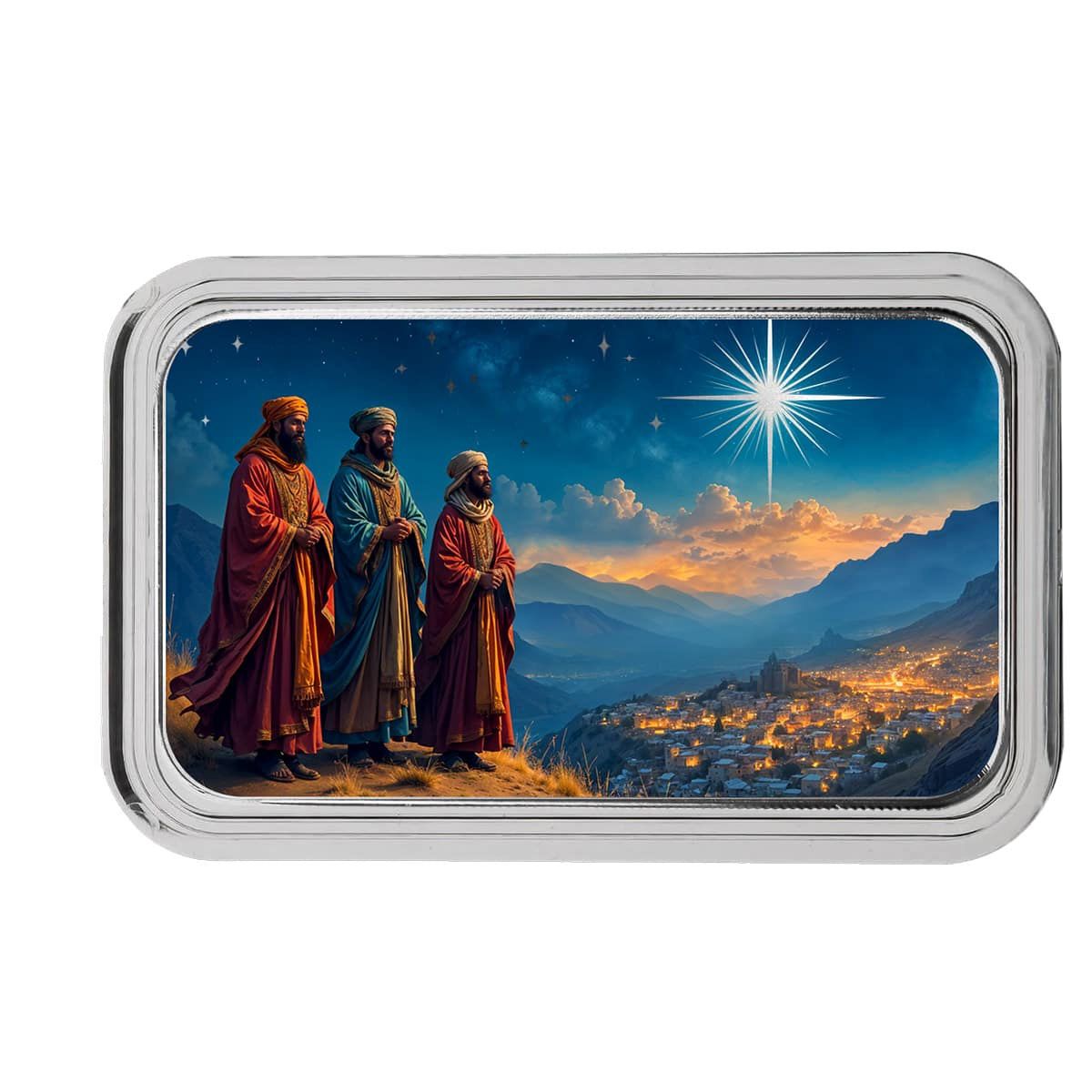 The Three Wise Men's Journey to Bethlehem 1 oz Silver Color Bar
