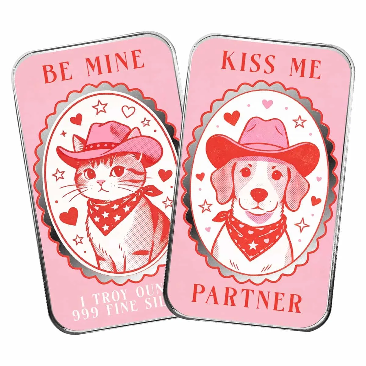 Western Dog &amp;#038; Cat 1 oz Silver Dual Sided Colorized Bar
