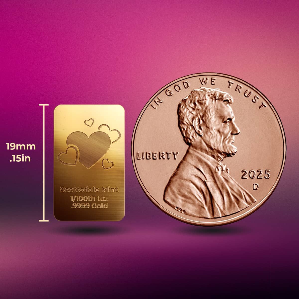 Valentine's Day Hearts 1/100th Gold Bar
