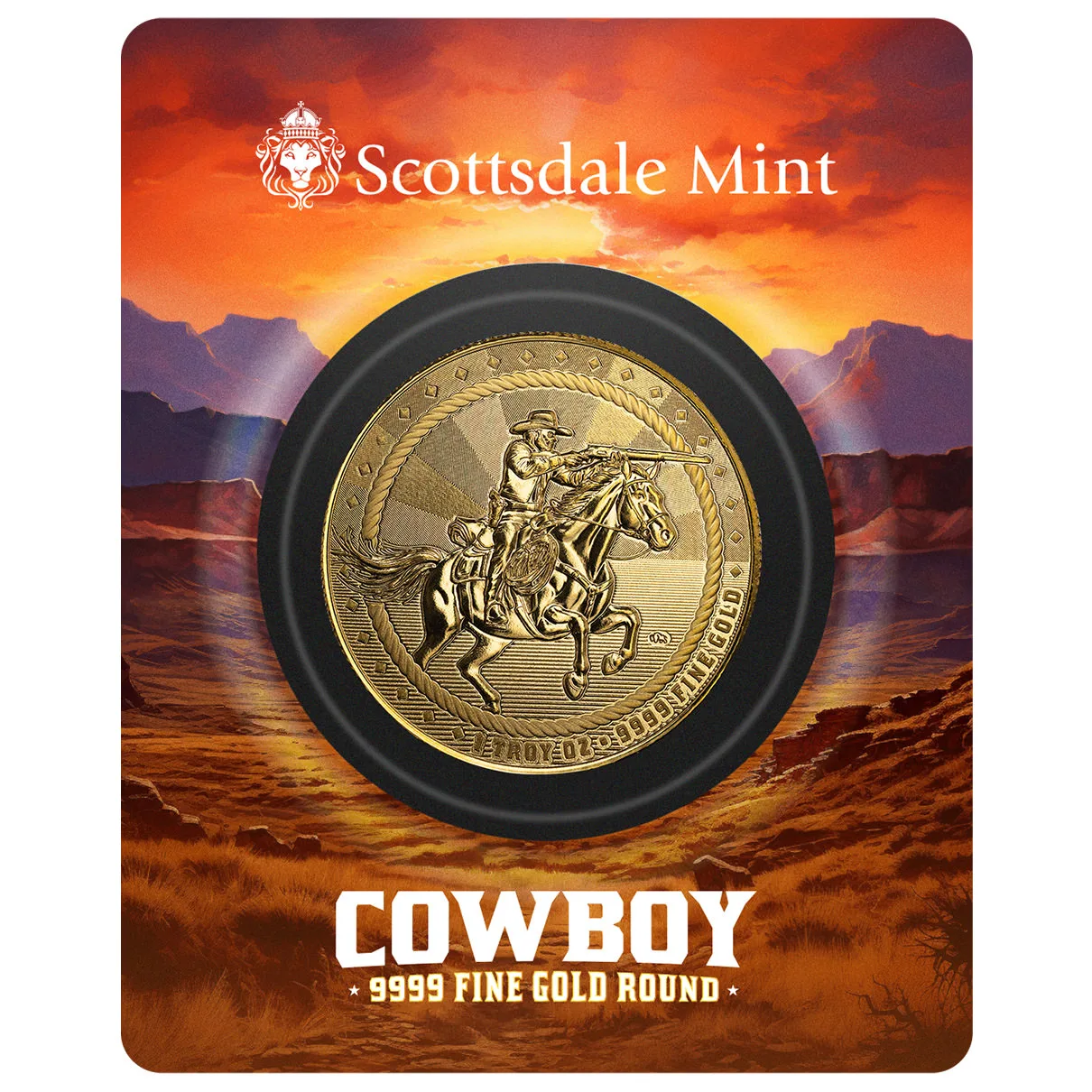 Scottsdale Cowboy Rifleman 1 Troy oz 9999 Fine Gold Bullion Round