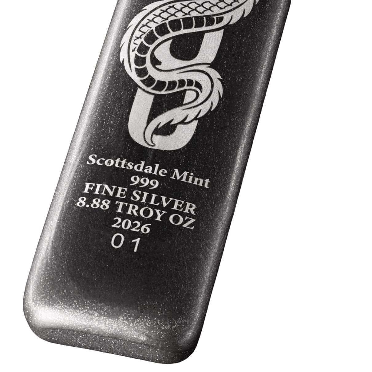 2026 Lucky Dragon 8.88 oz Silver Antiqued Bar | Scottsdale Mint