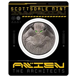 2025 Samoa Alien Architects 1 Oz Silver Rhodium Plated Coin Certilock Front
