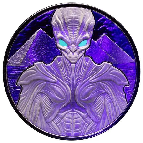 2025 Samoa Alien Architects 1 Oz Silver Rhodium Plated Coin Obverse Uv