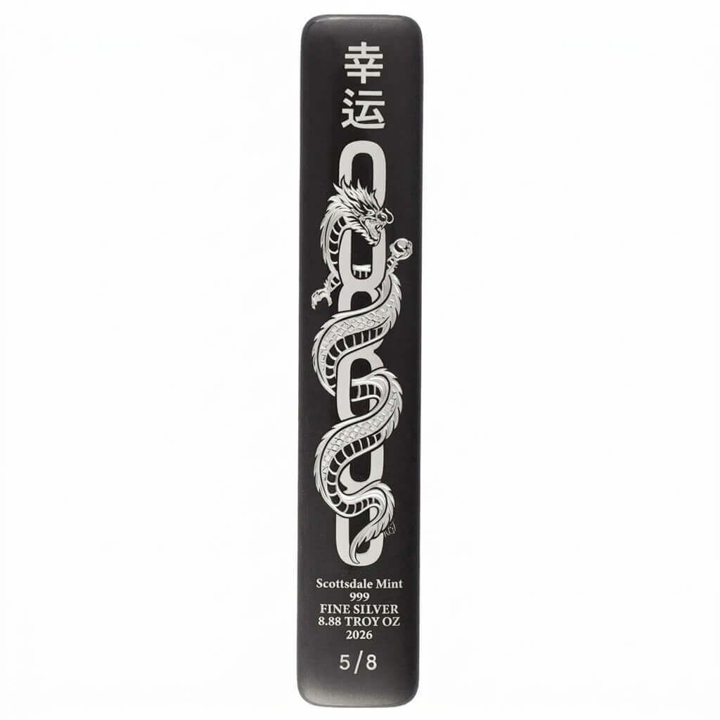 2026 Lucky Dragon 8.88 oz Hand Engraved Silver Antiqued Bar Serial