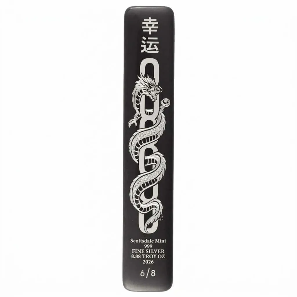 2026 Lucky Dragon 8.88 oz Hand Engraved Silver Antiqued Bar Serial