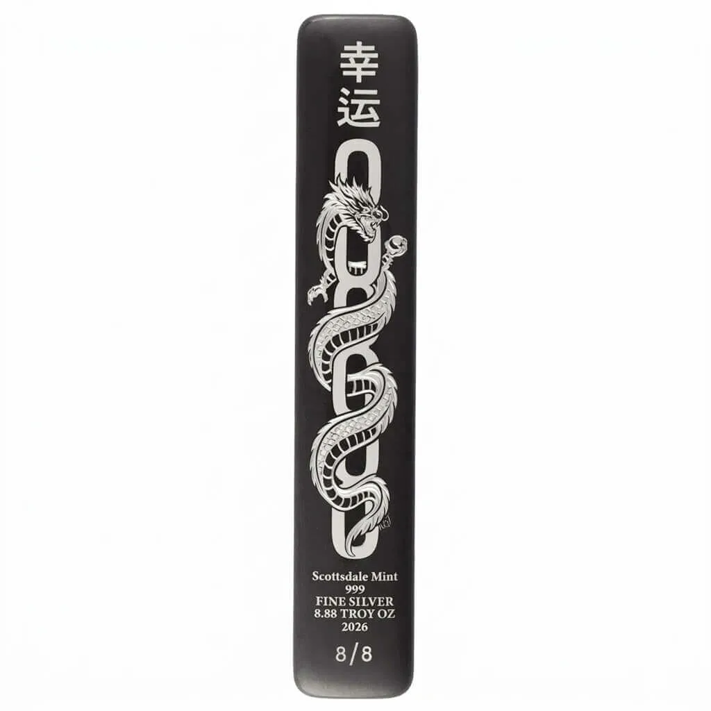 2026 Lucky Dragon 8.88 oz Hand Engraved Silver Antiqued Bar Serial