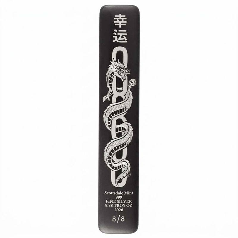 2026 Lucky Dragon 8.88 oz Hand Engraved Silver Antiqued Bar Serial