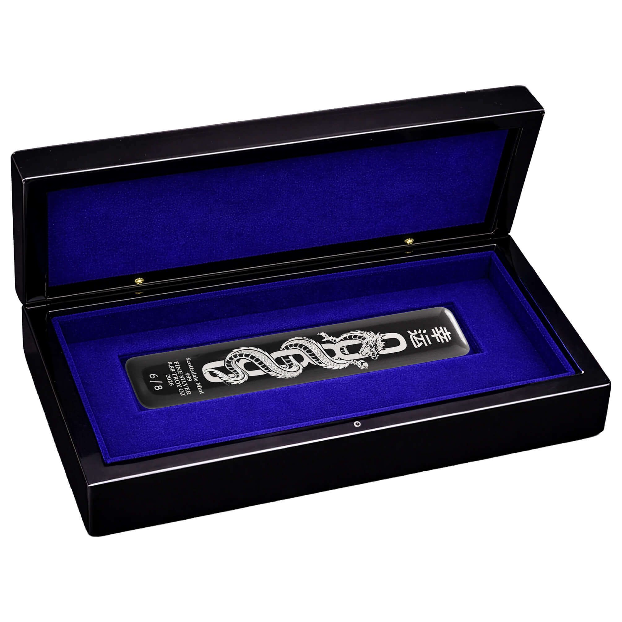 2026 Lucky Dragon 8.88 oz Hand Engraved Silver Antiqued Bar Serial