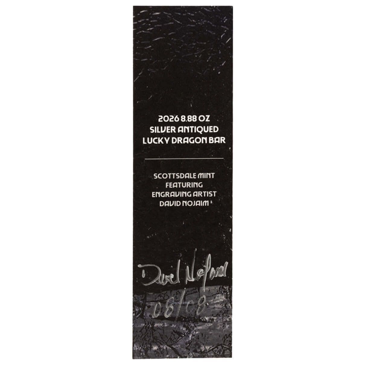 2026 Lucky Dragon 8.88 oz Hand Engraved Silver Antiqued Bar Serial