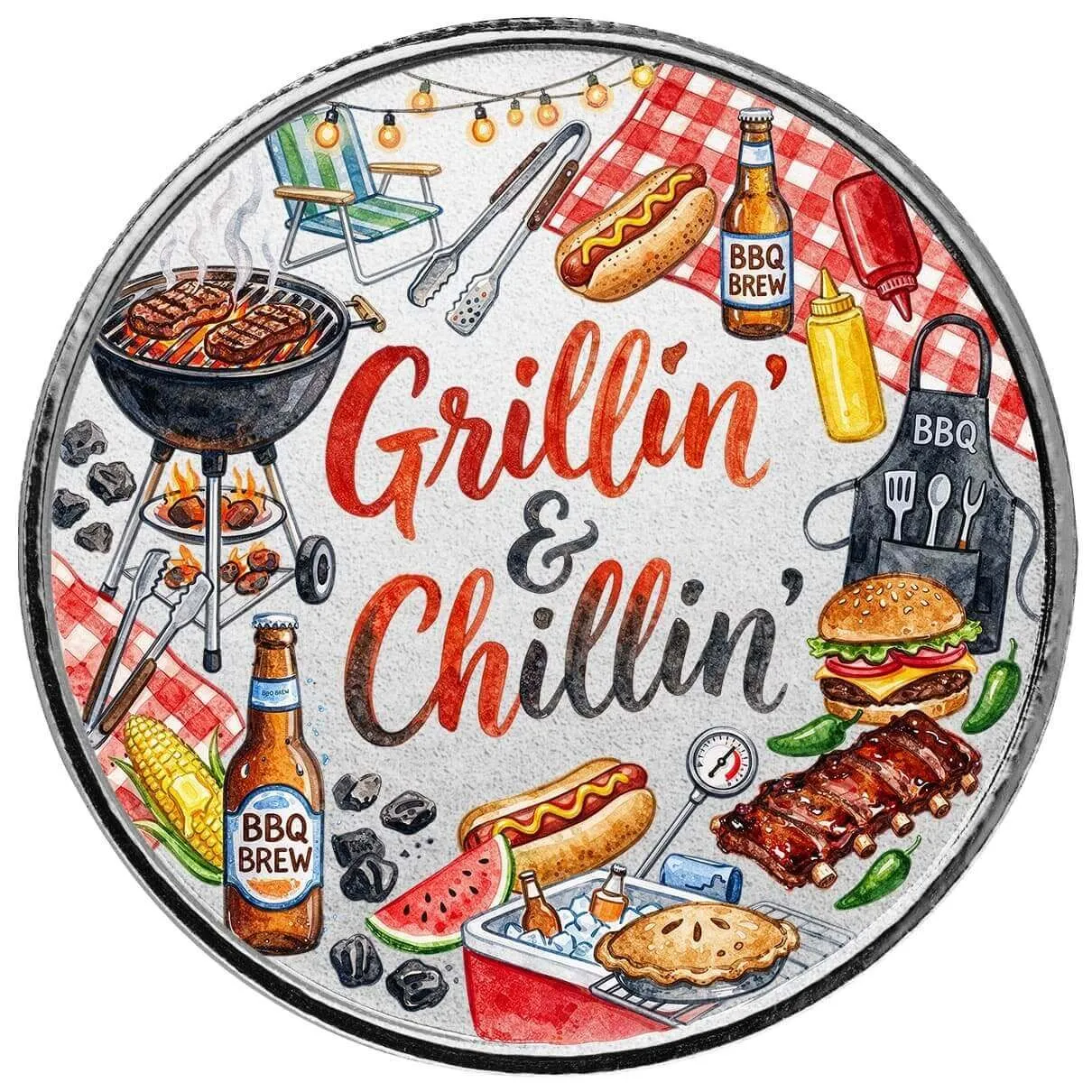 Father’s Day | Grillin&amp;#8217; &amp;#038; Chillin&amp;#8217; 1 oz Silver Colorized Round