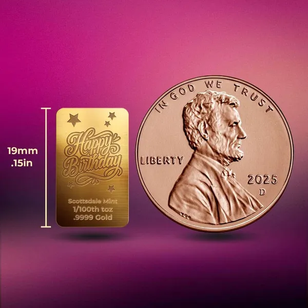 Happy Birthday Stars 1 100th Oz Gold Bar Mockup Penny Reference